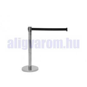 Kordonoszlop ezüst terelőkorlát terelőszalag 2 db fém kordonoszlop 290 cm fekete önbehúzó szalaggal