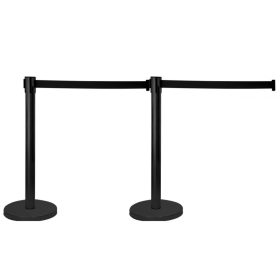 Kordonoszlop fekete terelőkorlát terelőszalag 2 db fém kordonoszlop 290 cm fekete önbehúzó szalaggal