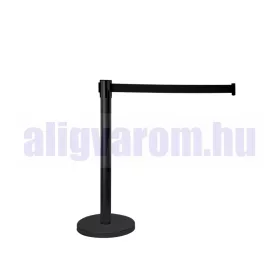   Kordonoszlop fekete terelőkorlát terelőszalag 2 db fém kordonoszlop 290 cm fekete önbehúzó szalaggal 