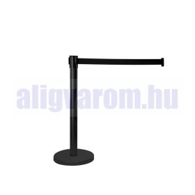 Kordonoszlop fekete terelőkorlát terelőszalag 2 db fém kordonoszlop 290 cm fekete önbehúzó szalaggal
