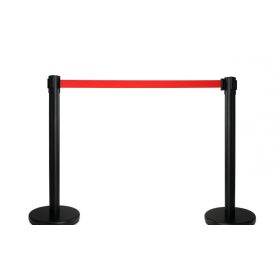 Kordonoszlop kihúzható kordonszalag 170 cm fekete terelőkorlát terelőszalag 2 rozsdamentes acél