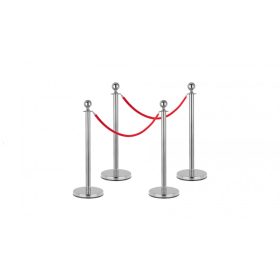 Kordonoszlop 1,5 m hosszú piros kordonkötéllel terelőkorlát terelőszalag 4 db rozsdamentes acél