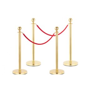 Kordonoszlop 1,5 m hosszú piros kordonkötéllel terelőkorlát terelőszalag 4 db rozsdamentes arany