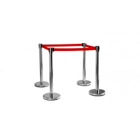 Kordonoszlop kihúzható kordonszalag 170 cm piros terelőkorlát terelőszalag 4 rozsdamentes acél