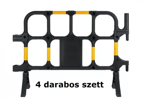 Műanyag mobil kordon 4 darabos szett 138x100x38 cm fekete-sárga terelőkorlát 