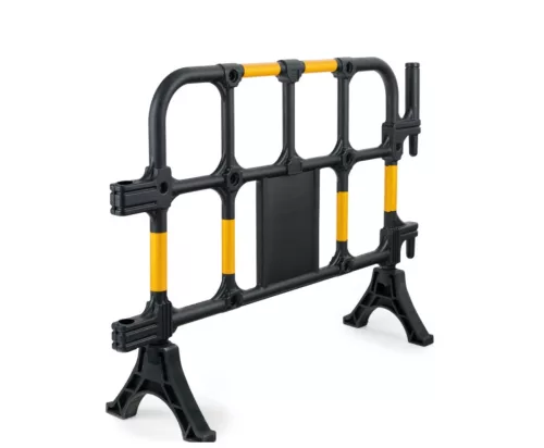 Műanyag mobil kordon 138x100x38 cm fekete-sárga terelőkorlát 
