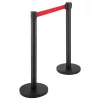 Kordon oszlop szett 6 db  fekete kivitel, kihúzható piros szalagos kordon rendszer 2 m hosszú 