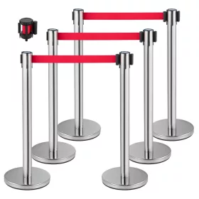   Kordon oszlop szett 6 db + adapter rendezvény kordon piros szalagos kordon rendszer 2 m hosszú 