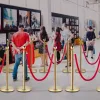 Rendezvény kordon 8 db kordon oszlop szett arany kivitel, piros bársony köteles kordon rendszer 1,5 m hosszú