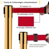 Rendezvény kordon 6 db kordon oszlop szett arany kivitel, kihúzható piros szalagos kordon rendszer táblatartóval 2 m hosszú