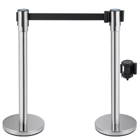   Kordon oszlop szett 2 db + adapter ezüst-fekete kihúzható szalagos kordon rendszer 2 m hosszú