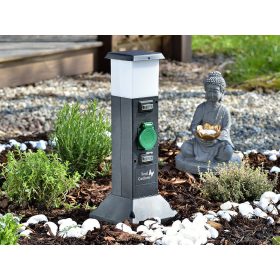   2 db Kerti energiaoszlop 2-2 konnektorral LED lámpával IP44 Kültéri lámpa szett dupla dugaljjal 10x40x10 cm cm 2 darab fekete-zöld