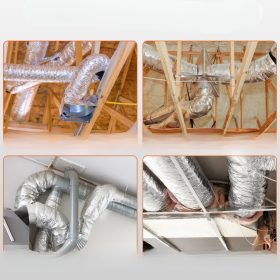   Hőszigetelt aluflex szellőzőcső – 130 mm átmérő, 7,62 m hosszúság, R-6 hőellenállás, 25 mm vastag Owens Corning üvegszálas szigeteléssel