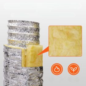   Hőszigetelt flexibilis alumínium szellőzőcső – 130 mm átmérő, 7,62 m hossz, R-4,2 hőellenállás, 25 mm vastagságú üvegszálas szigeteléssel