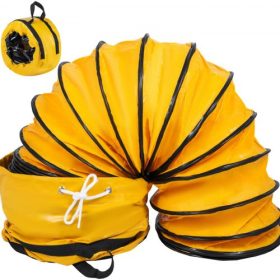   Ipari légszállító tömlő – 30 cm átmérőjű, 7,6 m hosszú, hőálló PVC szellőzőcső sárga színben, tárolótáskával, hőlégbefúvókhoz, klímákhoz, elszívókhoz