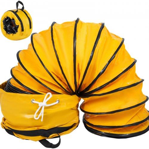 Ipari légszállító tömlő – 30 cm átmérőjű, 7,6 m hosszú, hőálló PVC szellőzőcső sárga színben, tárolótáskával, hőlégbefúvókhoz, klímákhoz, elszívókhoz