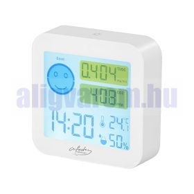   Beltéri levegőminőség mérő készülék CO2 és illékony szerves vegyületek számára (TVOC) idő, hőmérséklet és páratartalom mérésével