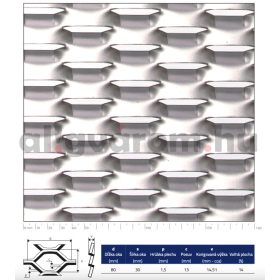 Expandált lemez acél 1000x2000x1,5 mm tábla 80x30 mm lyuk hatszög alakú nyílások