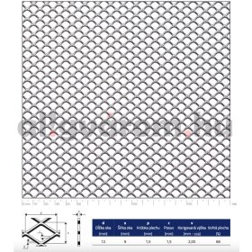   Expandált lemez acél 1000x2000x1,5 mm tábla 12x9mm lyuk négyzet alakú nyílások áteresztő felület: 66%