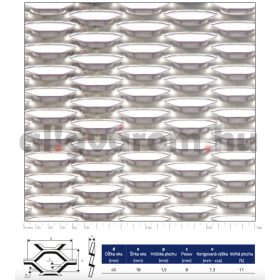 Expandált lemez rozsdamentes 1500x2000x1,5 mm tábla 45x18 mm lyuk hatszög áteresztő felület: 11%