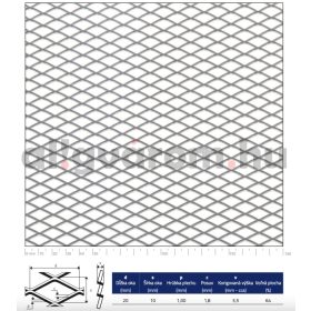 Expandált lemez rozsdamentes 1000x2000x1 mm tábla 20x10 mm gyémánt lyuk saválló inox