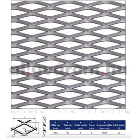 Expandált lemez rozsdamentes 1500x1710x3 mm tábla 62,5x20 mm gyémánt lyuk saválló inox