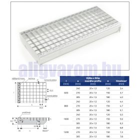 Horganyzott lépcsőrács 60x24 cm acél lépcsőfok