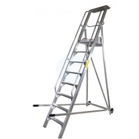   Komissiózó létra lépcsős gurítható alumínium rakodó létra 10 lépcsőfokkal 2,5 méter