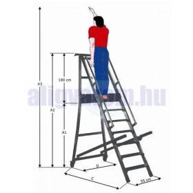   Komissiózó létra lépcsős gurítható alumínium rakodó létra 11 lépcsőfokkal 2,75 méter