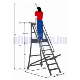   Komissiózó létra lépcsős gurítható alumínium rakodó létra 12 lépcsőfokkal 3 méter