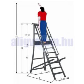   Komissiózó létra lépcsős gurítható alumínium rakodó létra 3 lépcsőfokkal 0,75 méter