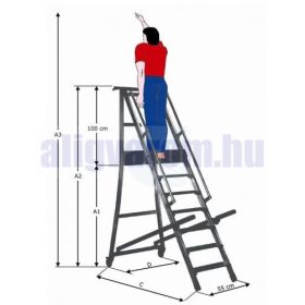   Komissiózó létra lépcsős gurítható alumínium rakodó létra 4 lépcsőfokkal 1 méter