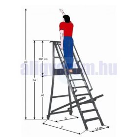   Komissiózó létra lépcsős gurítható alumínium rakodó létra 5 lépcsőfokkal 1,25 méter
