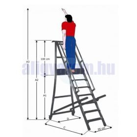   Komissiózó létra lépcsős gurítható alumínium rakodó létra 8 lépcsőfokkal 2 méter