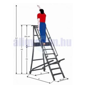   Komissiózó létra lépcsős gurítható alumínium rakodó létra 9 lépcsőfokkal 2,25 méter