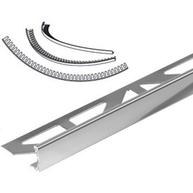   AV 8 mm L alakú alumínium hajlítható csempeszegély élvédő polírozott ezüst csillogó króm 8x2700 mm
