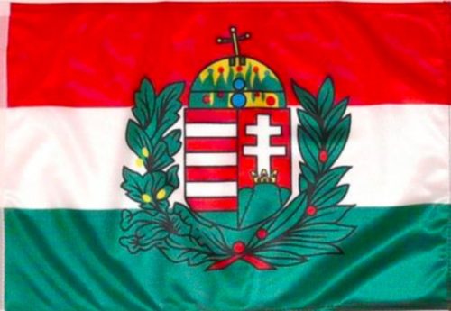 Magyar zászló koronás címerrel 150x250 cm kültéri kivitel