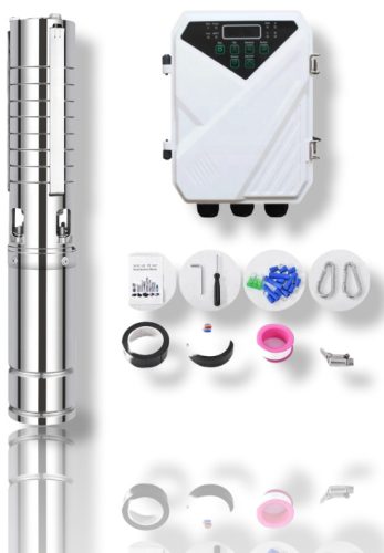 24V Mélykút szivattyú és napelem vezérléssel 35 méter emelés 4 m³/h vízhozam egyenáramú 24V 300W Modell: 3DSC4-35-24-300 szolár pumpa