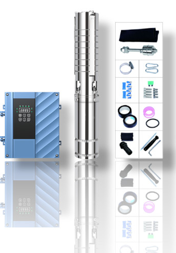 300V Mélykút szivattyú és hybrid szolár vezérlés 255 méter emelési magasság 5,2 m³/h egyenáramú 300V 2200W Modell: 4DSC5.2-255-300-2200-A/D