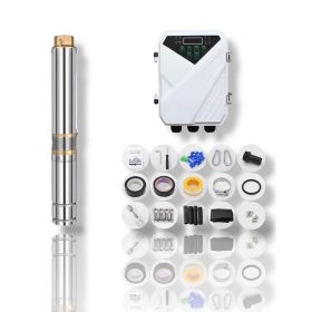   48V Mélykút szivattyú és napelemes vezérlés 64 méter emelés 1.7 m³/h egyenáramú 48V 400W Modell: 2DPC1.7-64-48-400 szolár pumpa