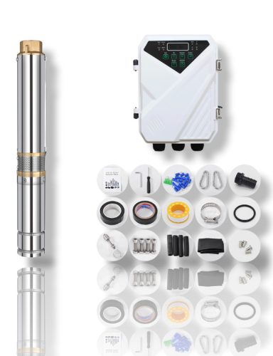 48V Mélykút szivattyú és napelemes vezérlés 64 méter emelés 1.7 m³/h egyenáramú 48V 400W Modell: 2DPC1.7-64-48-400 szolár pumpa