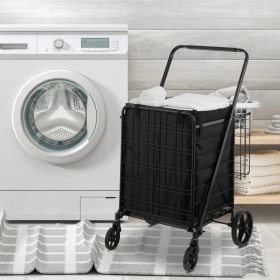   Összecsukható bevásárlókocsi 150,5 kg teherbírással, dupla kosárral és vízálló béléssel