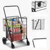 Összecsukható bevásárlókocsi 50 kg teherbírás, dupla kosárral és ipari kerekekkel