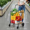 Összecsukható bevásárlókocsi 50 kg teherbírás, dupla kosárral és ipari kerekekkel