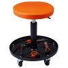 Állítható magasságú gurulós műhelyszék 113 kg teherbírás, szerszámtárolóval fekete-narancs