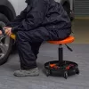 Állítható magasságú gurulós műhelyszék 113 kg teherbírás, szerszámtárolóval fekete-narancs