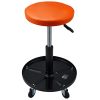 Állítható magasságú gurulós műhelyszék 113 kg teherbírás, szerszámtárolóval fekete-narancs