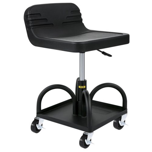 Állítható magasságú gurulós műhelyszék 135 kg teherbírás, fékezhető kerekekkel fekete