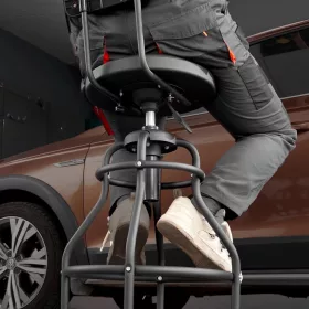   Magasított műhelyszék háttámlával 136 kg teherbírás munkaszék állítható görgős ülés, 360°-ban forgó, párnázott műhelyszék