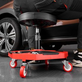   Gurulós műhelyszék szerszámtárolóval 136 kg teherbírás, állítható magasság fekete-piros